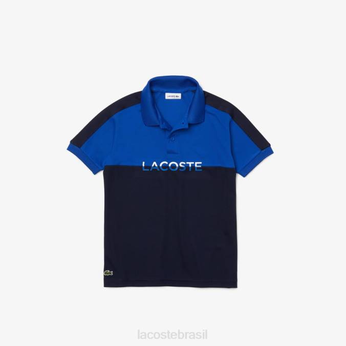 Lacoste crianças camisa pólo piquê colorblock respirável azul/azul marinho P2PX3183 roupas