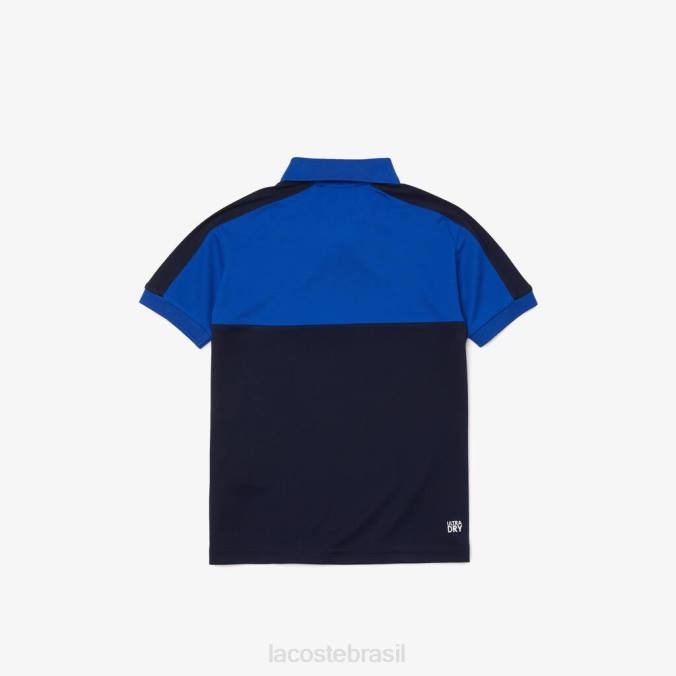 Lacoste crianças camisa pólo piquê colorblock respirável azul/azul marinho P2PX3183 roupas