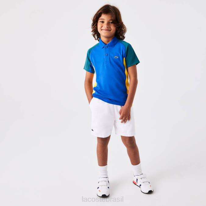Lacoste crianças polo de tênis esportivo regular fit com detalhe de malha azul/verde/amarelo P2PX3169 roupas