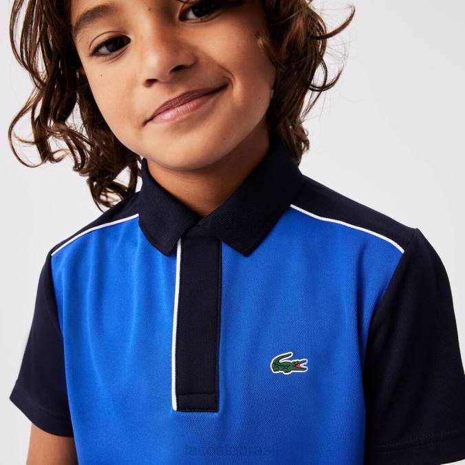 Lacoste crianças polo esportiva ultra-dry em piquê azul marinho/azul P2PX3162 roupas