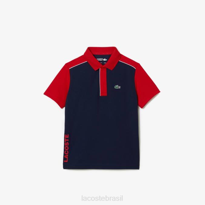 Lacoste crianças polo esportiva ultra-dry em piquê vermelho/azul marinho P2PX3163 roupas