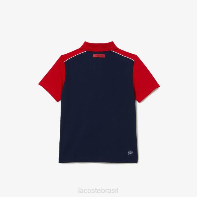 Lacoste crianças polo esportiva ultra-dry em piquê vermelho/azul marinho P2PX3163 roupas