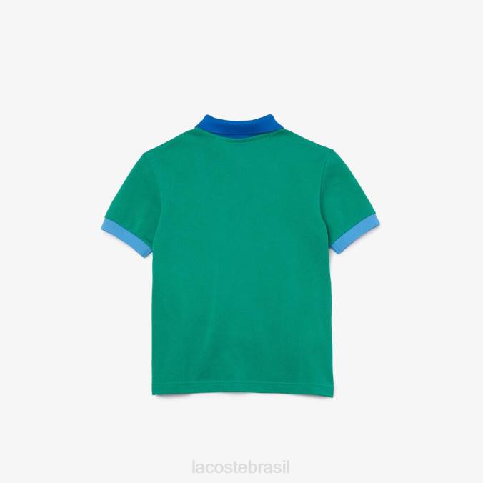 Lacoste crianças polo piquê de algodão com gola contrastante azul esverdeado P2PX2958 roupas