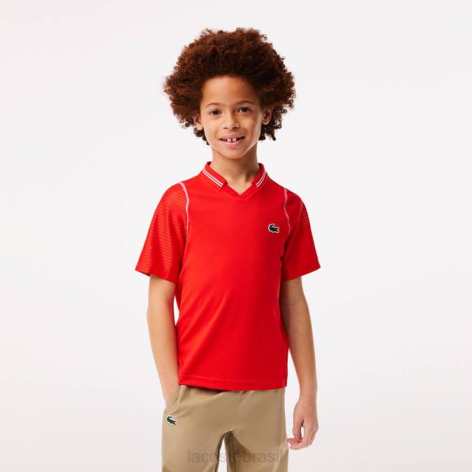 Lacoste crianças tênis x daniil medvedev polo ultra-dry vermelho P2PX3012 roupas
