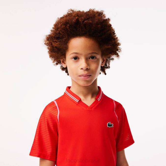 Lacoste crianças tênis x daniil medvedev polo ultra-dry vermelho P2PX3012 roupas