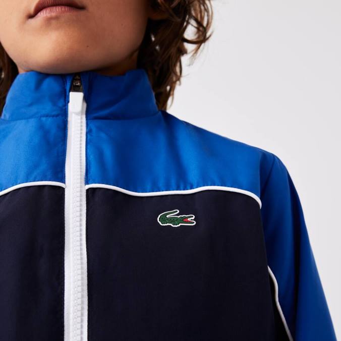 Lacoste crianças agasalho esportivo color block azul marinho/azul P2PX3209 roupas