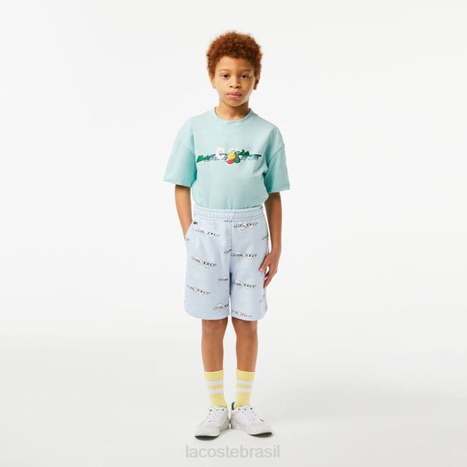 Lacoste crianças shorts em flanela estampada de algodão orgânico azul claro P2PX3102 roupas