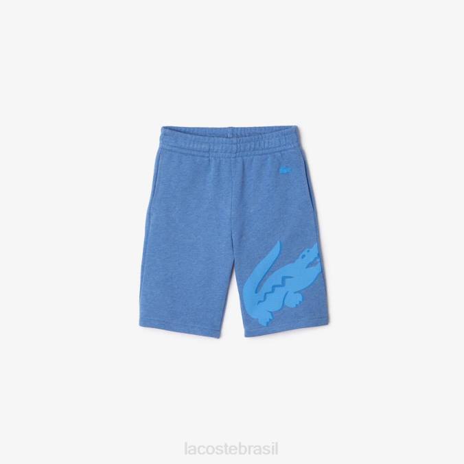Lacoste crianças shorts oversized de algodão orgânico com estampa de crocodilo chinelo azul P2PX3293 roupas