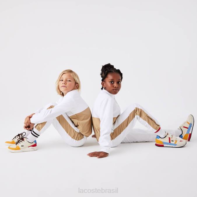 Lacoste crianças calças de treino com banda de contraste branco/bege P2PX3224 roupas