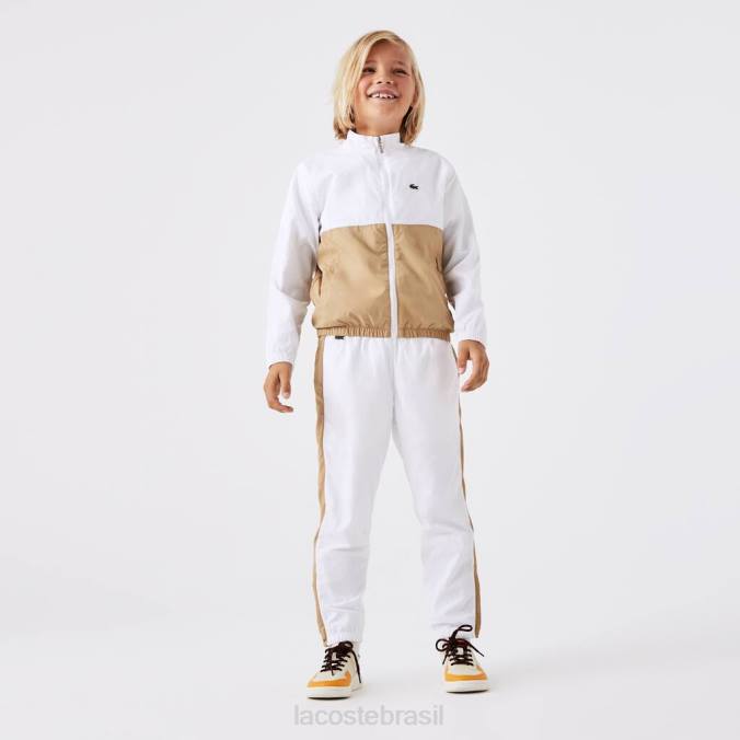 Lacoste crianças calças de treino com banda de contraste branco/bege P2PX3224 roupas