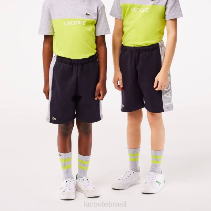 Lacoste crianças shorts de algodão orgânico com listras coloridas chine azul marinho/cinza P2PX3089 roupas