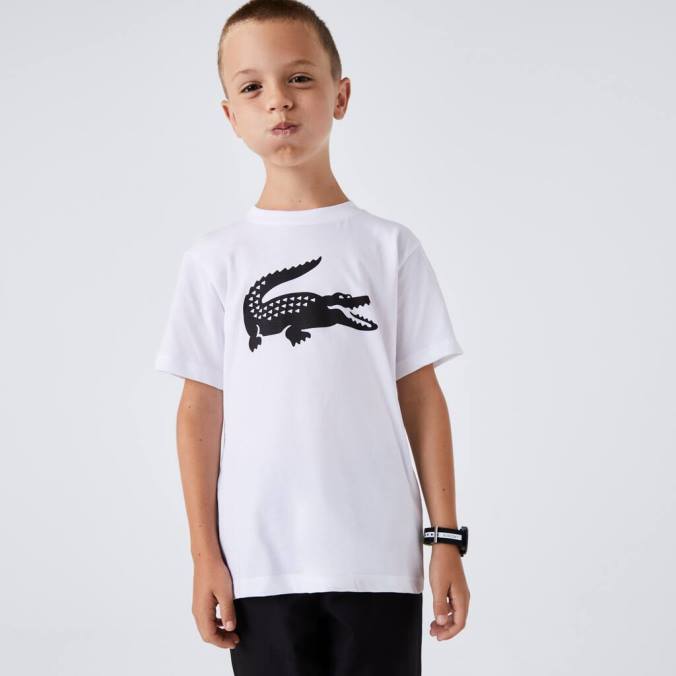 Lacoste crianças camisa técnica esportiva tênis camiseta crocodilo grande Branco preto P2PX3019 roupas