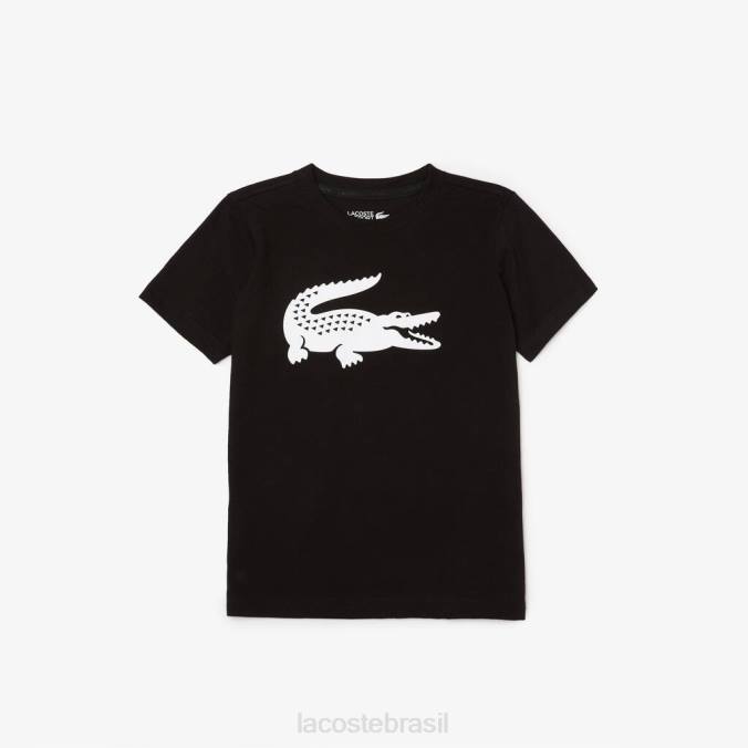 Lacoste crianças camisa técnica esportiva tênis camiseta crocodilo grande Preto branco P2PX3020 roupas
