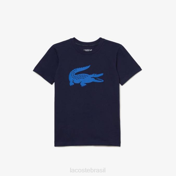 Lacoste crianças camisa técnica esportiva tênis camiseta crocodilo grande azul marinho/azul P2PX3023 roupas