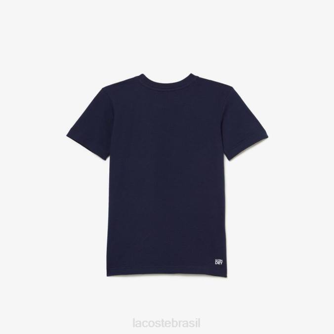 Lacoste crianças camisa técnica esportiva tênis camiseta crocodilo grande azul marinho/azul P2PX3023 roupas
