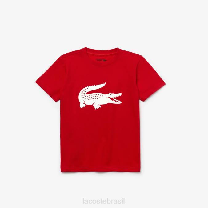 Lacoste crianças camisa técnica esportiva tênis camiseta crocodilo grande vermelho branco P2PX3021 roupas