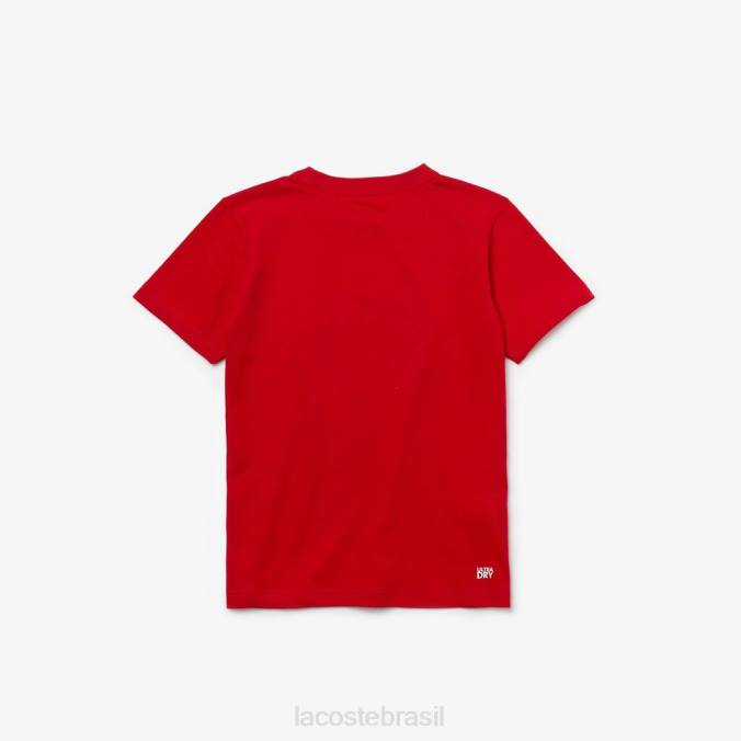 Lacoste crianças camisa técnica esportiva tênis camiseta crocodilo grande vermelho branco P2PX3021 roupas