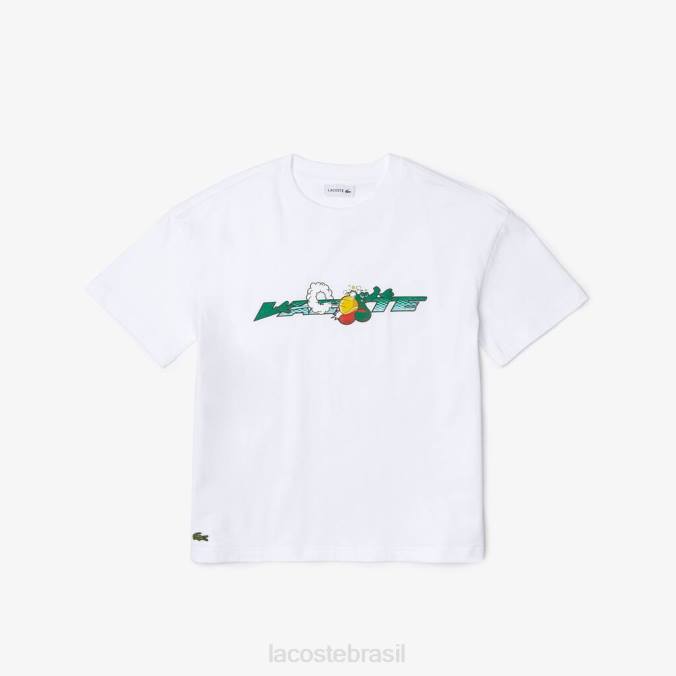 Lacoste crianças camiseta da marca em jersey de algodão orgânico branco P2PX3040 roupas
