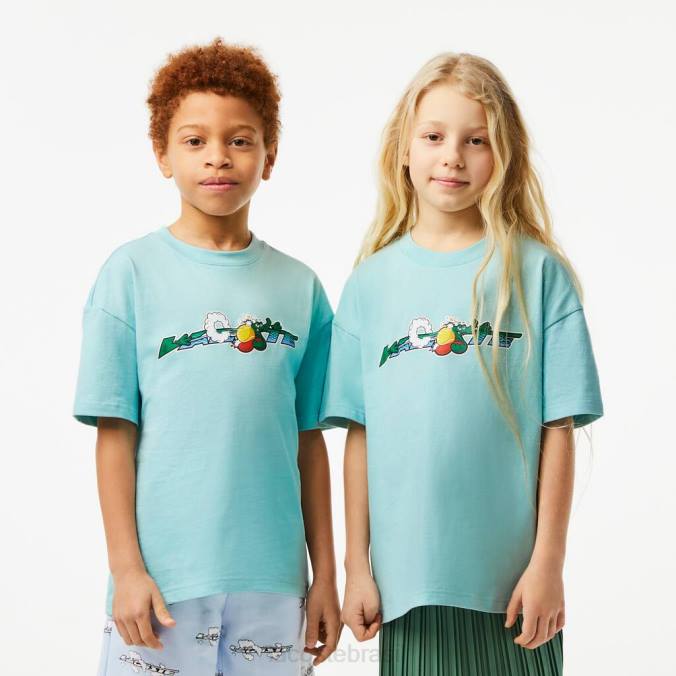 Lacoste crianças camiseta da marca em jersey de algodão orgânico verde claro/branco P2PX3039 roupas