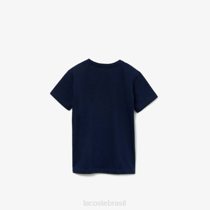 Lacoste crianças camiseta de algodão com decote em V azul-marinho P2PX3128 roupas