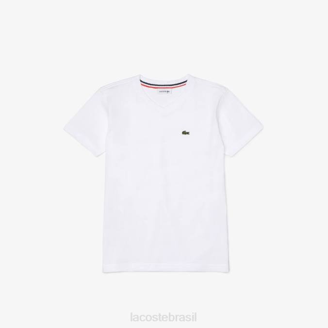 Lacoste crianças camiseta de algodão com decote em V branco P2PX3129 roupas