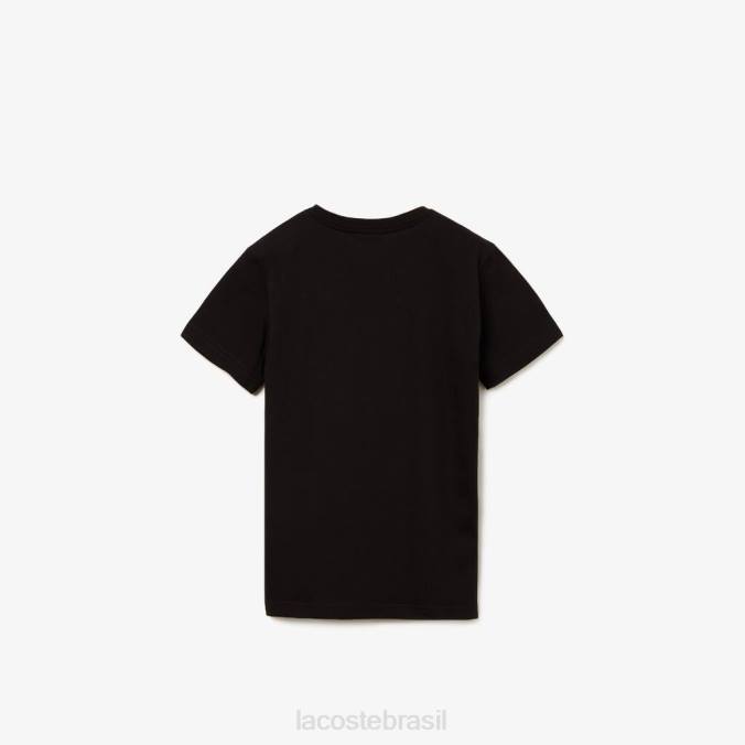 Lacoste crianças camiseta de algodão com decote em V preto P2PX3130 roupas