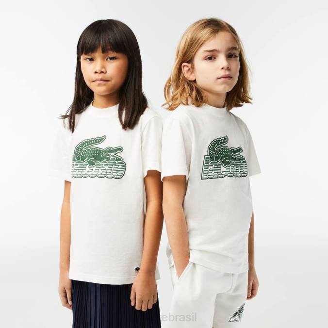 Lacoste crianças camiseta de algodão orgânico com estampa contrastante branco P2PX3006 roupas