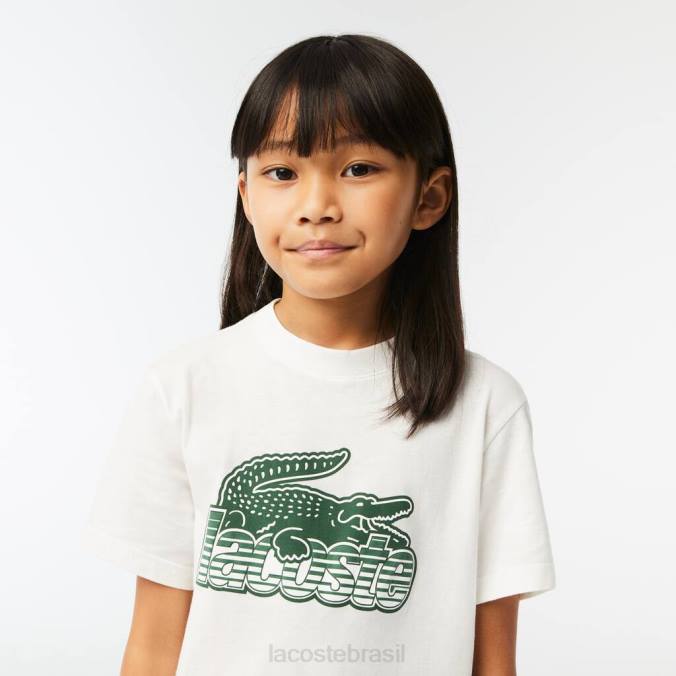 Lacoste crianças camiseta de algodão orgânico com estampa contrastante branco P2PX3006 roupas