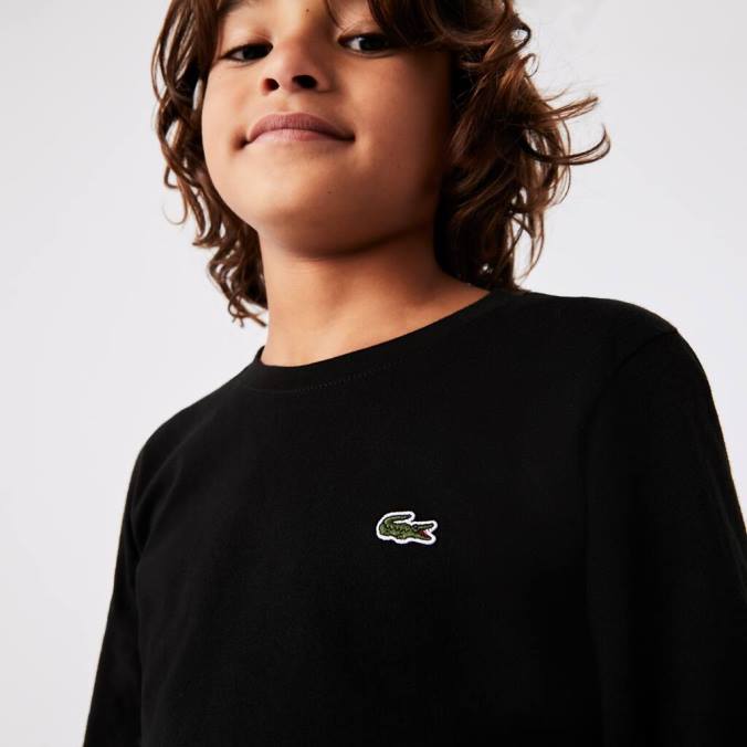 Lacoste crianças camiseta de jersey com gola redonda preto P2PX3141 roupas