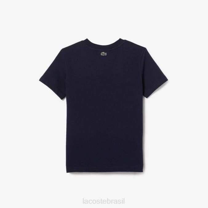 Lacoste crianças camiseta de jersey de algodão com marca contrastante azul-marinho P2PX3134 roupas