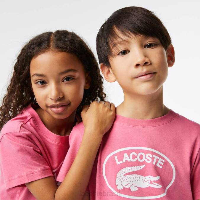 Lacoste crianças camiseta de jersey de algodão com marca contrastante rosa P2PX3029 roupas