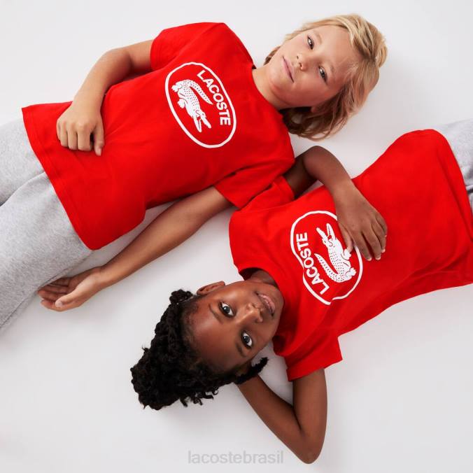 Lacoste crianças camiseta de jersey de algodão com marca contrastante vermelho P2PX3030 roupas