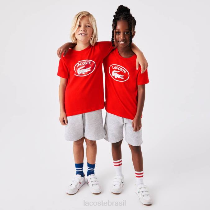 Lacoste crianças camiseta de jersey de algodão com marca contrastante vermelho P2PX3030 roupas