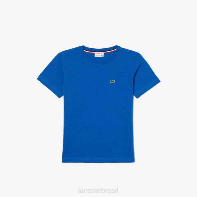 Lacoste crianças camiseta em jersey de algodão com gola redonda azul P2PX2995 roupas