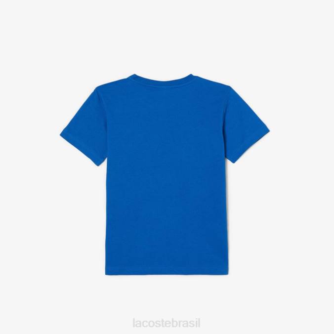 Lacoste crianças camiseta em jersey de algodão com gola redonda azul P2PX2995 roupas