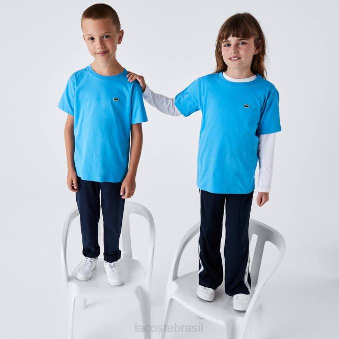 Lacoste crianças camiseta em jersey de algodão com gola redonda azul P2PX3166 roupas
