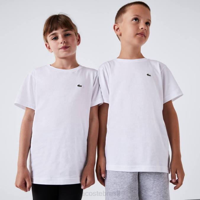 Lacoste crianças camiseta em jersey de algodão com gola redonda branco P2PX2996 roupas