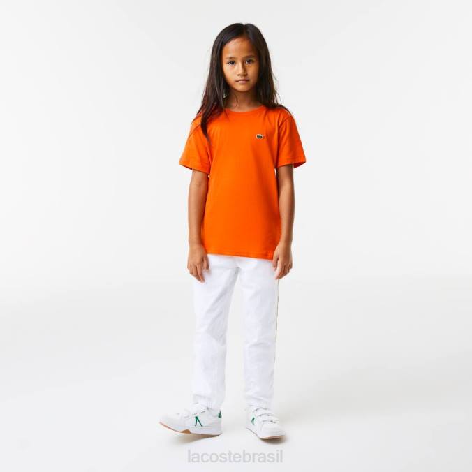 Lacoste crianças camiseta em jersey de algodão com gola redonda laranja P2PX3177 roupas