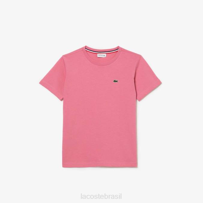 Lacoste crianças camiseta em jersey de algodão com gola redonda rosa P2PX3011 roupas