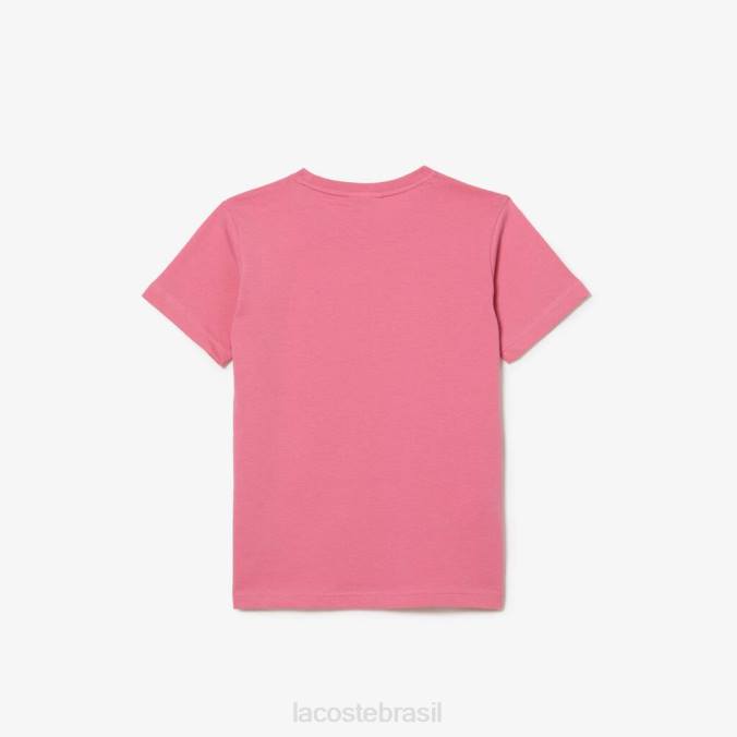 Lacoste crianças camiseta em jersey de algodão com gola redonda rosa P2PX3011 roupas