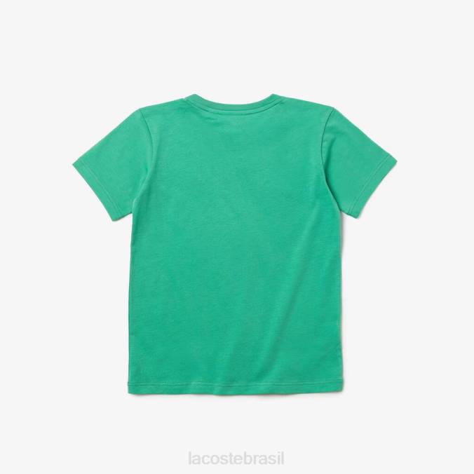 Lacoste crianças camiseta em jersey de algodão com gola redonda verde P2PX3167 roupas