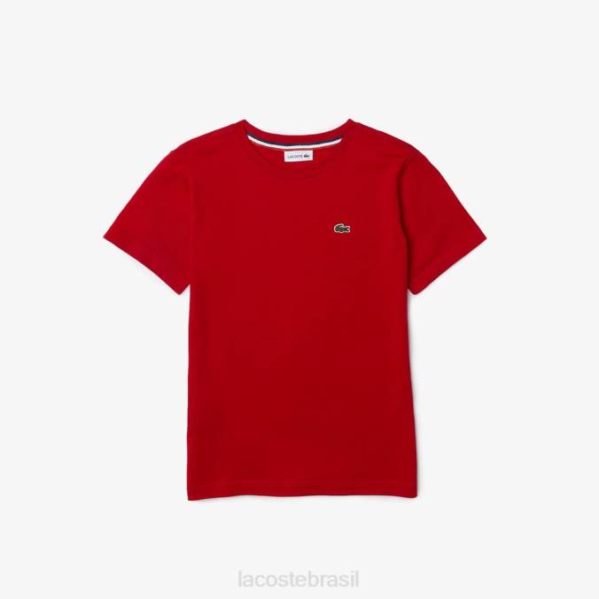 Lacoste crianças camiseta em jersey de algodão com gola redonda vermelho P2PX3178 roupas