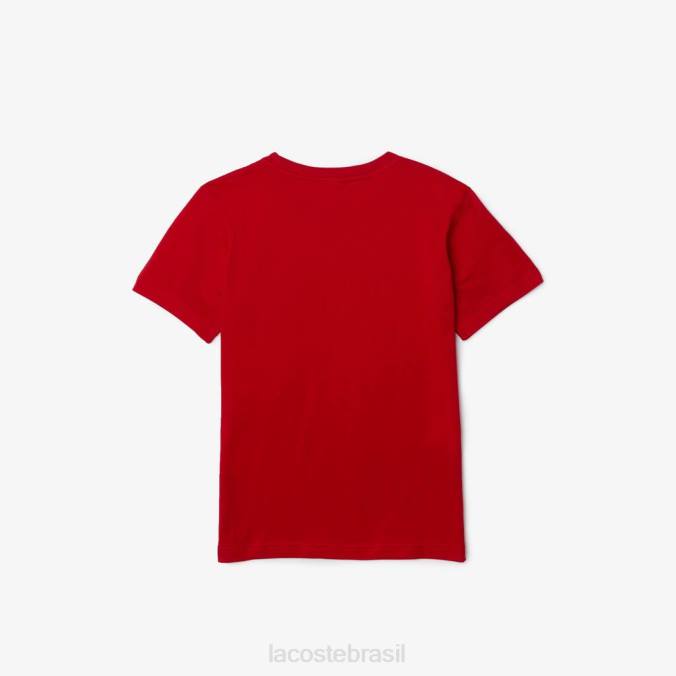 Lacoste crianças camiseta em jersey de algodão com gola redonda vermelho P2PX3178 roupas