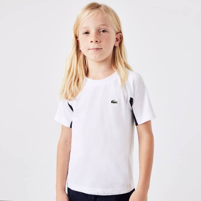 Lacoste crianças camiseta esportiva colorida de tênis branco/azul marinho/branco P2PX3154 roupas