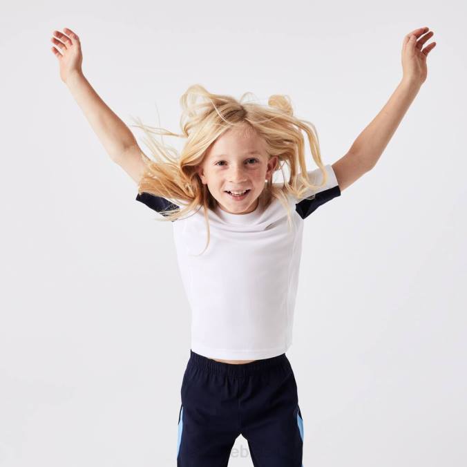 Lacoste crianças camiseta esportiva colorida de tênis branco/azul marinho/branco P2PX3154 roupas