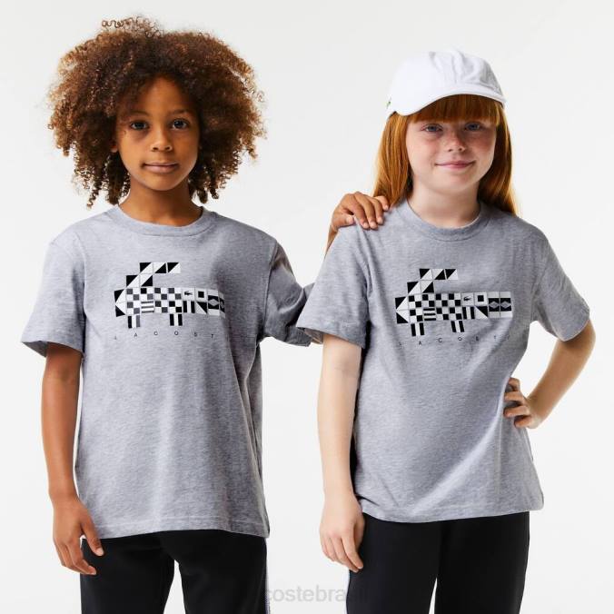 Lacoste crianças camiseta oversized estilo náutico chino cinza P2PX3143 roupas