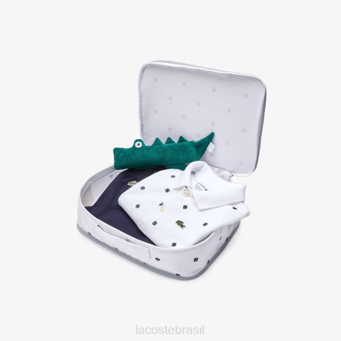 Lacoste crianças conjunto caixa de pijama de brinquedo e algodão orgânico azul marinho/branco P2PX2984 roupas