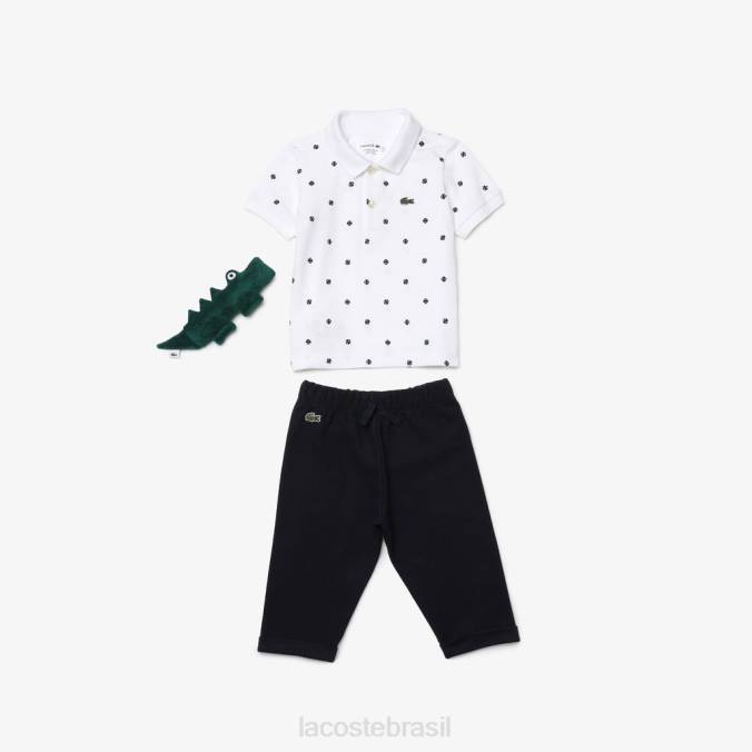 Lacoste crianças conjunto caixa de pijama de brinquedo e algodão orgânico azul marinho/branco P2PX2984 roupas