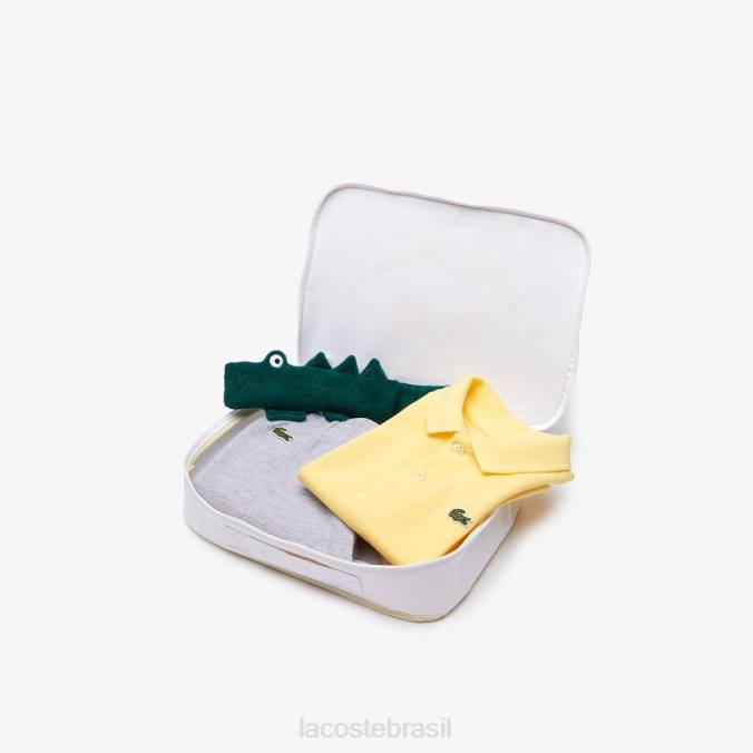 Lacoste crianças conjunto caixa de pijama de brinquedo e algodão orgânico chine cinza/amarelo P2PX2983 roupas