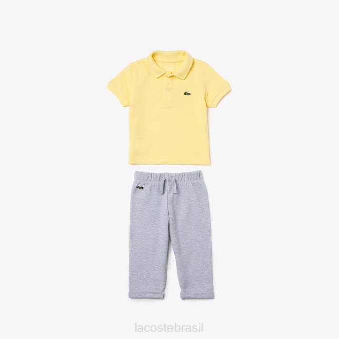 Lacoste crianças conjunto caixa de pijama de brinquedo e algodão orgânico chine cinza/amarelo P2PX2983 roupas